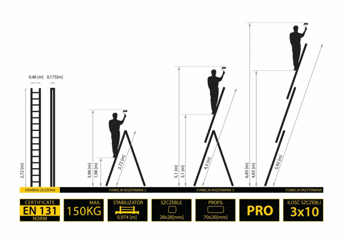 Лестница 3-секционная универсальная Drabest PRO 3х10