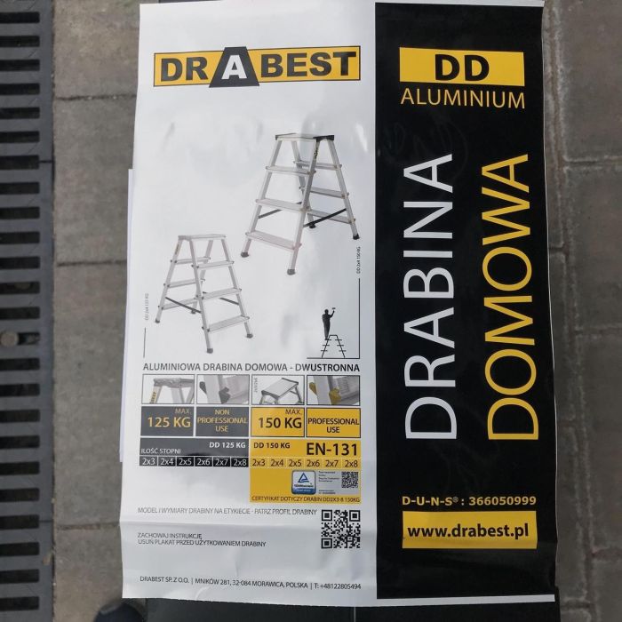 Двухсторонняя алюминиевая стремянка Drabest PRO 2х4 150 кг