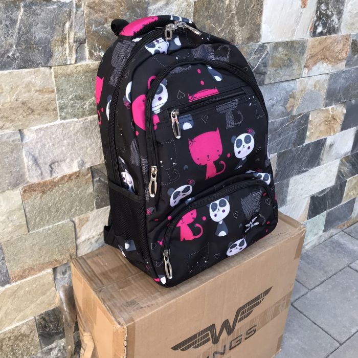 Рюкзак школьный детский с пеналом Wings PANDA Черный