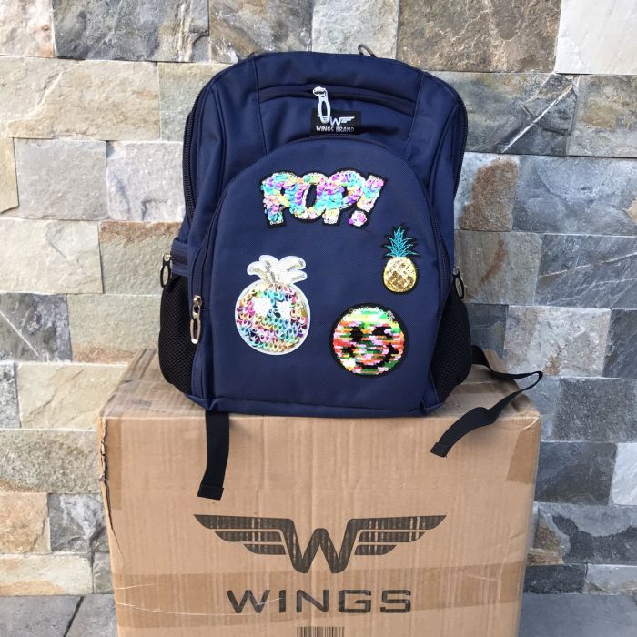 Рюкзак школьный детский с пеналом Wings PATCHES Синий