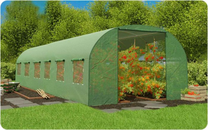 Теплица PLONOS 4976-B (профиль 25 мм, 2 входы) 6х3х2 м 18 м² Зеленый