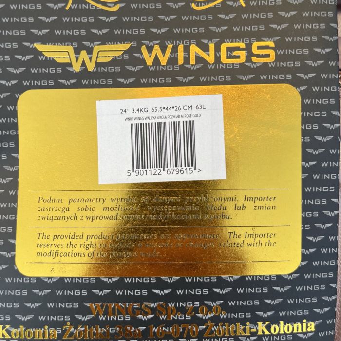 Валіза дорожня середня Wings WN01 M Рожеве золото