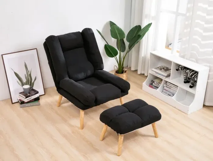 Раскладное кресло отдыха Uszak DIOR с подставкой для ног | Черный