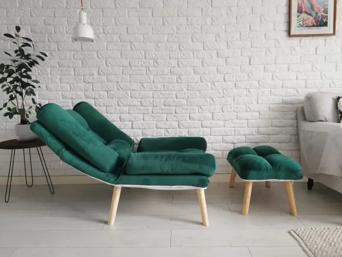 Раскладное кресло отдыха Uszak DIOR с подставкой для ног | Зеленый