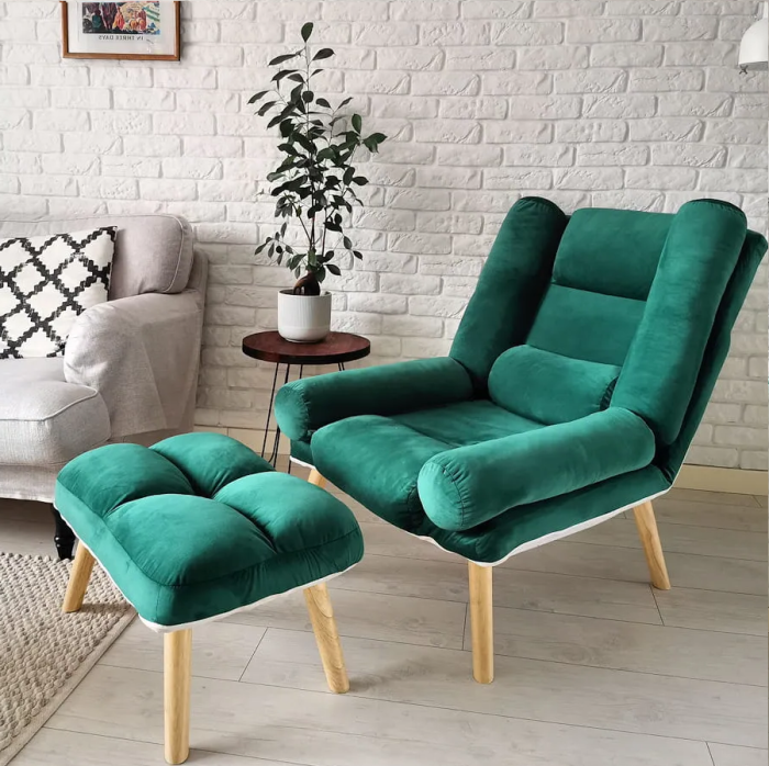 Раскладное кресло отдыха Uszak DIOR с подставкой для ног | Зеленый