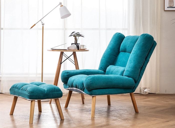 Раскладное кресло отдыха Uszak DIOR с подставкой для ног | Светло-синий