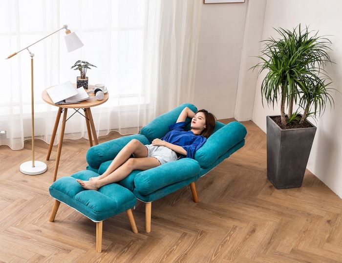 Раскладное кресло отдыха Uszak DIOR с подставкой для ног | Светло-синий