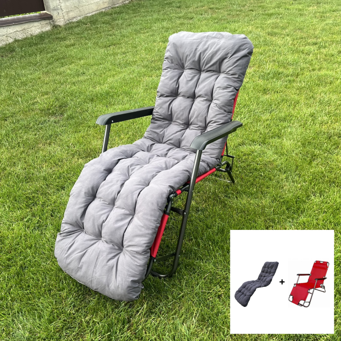 Садовый шезлонг тканевый с матрасом RahheGarden Linosa Красный + Серый