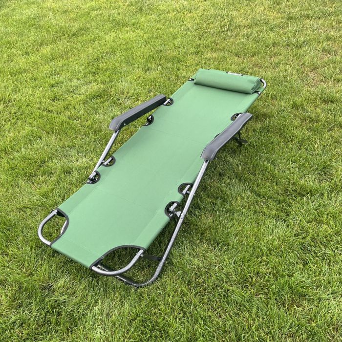 Садовый шезлонг тканевый с матрасом RahheGarden Linosa Зеленый + Серый