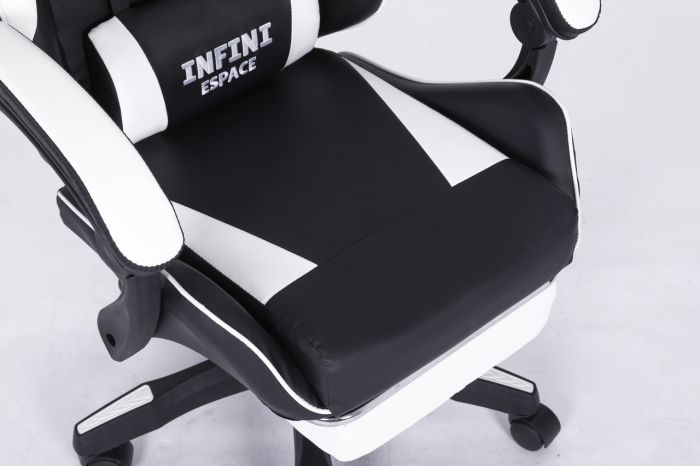 Комп‘ютерне крісло з підставкою для ніг INFINI ESPACE Чорно-білий