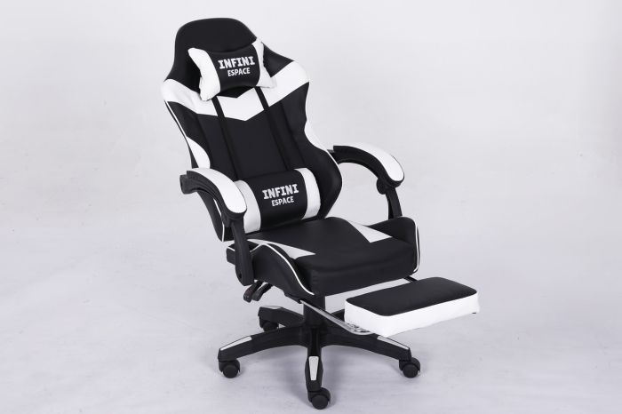 Комп‘ютерне крісло з підставкою для ніг INFINI ESPACE Чорно-білий