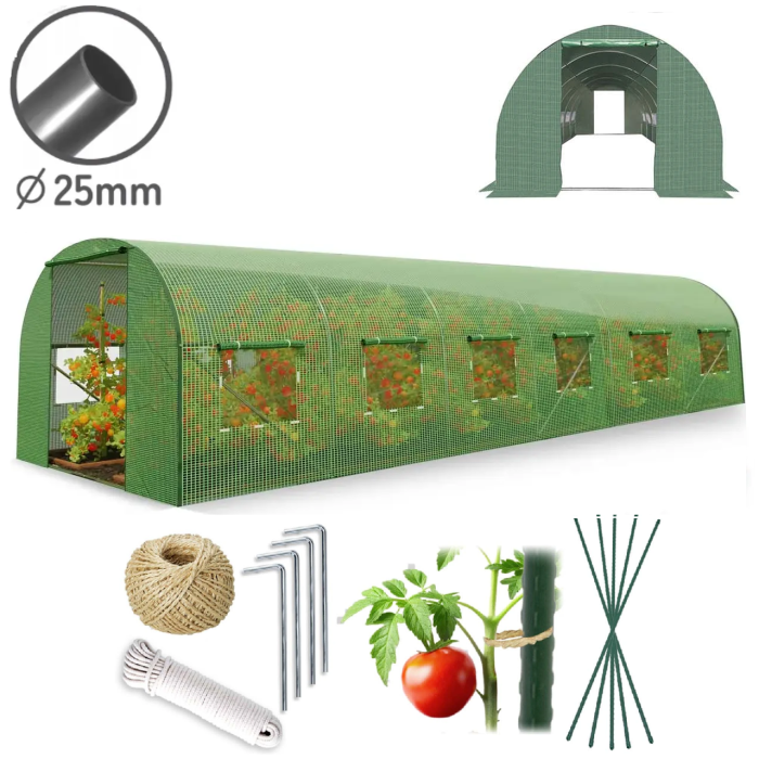 Теплица PLONOS 4976-B (профиль 25 мм, 2 входы) 6х3х2 м 18 м² Зеленый