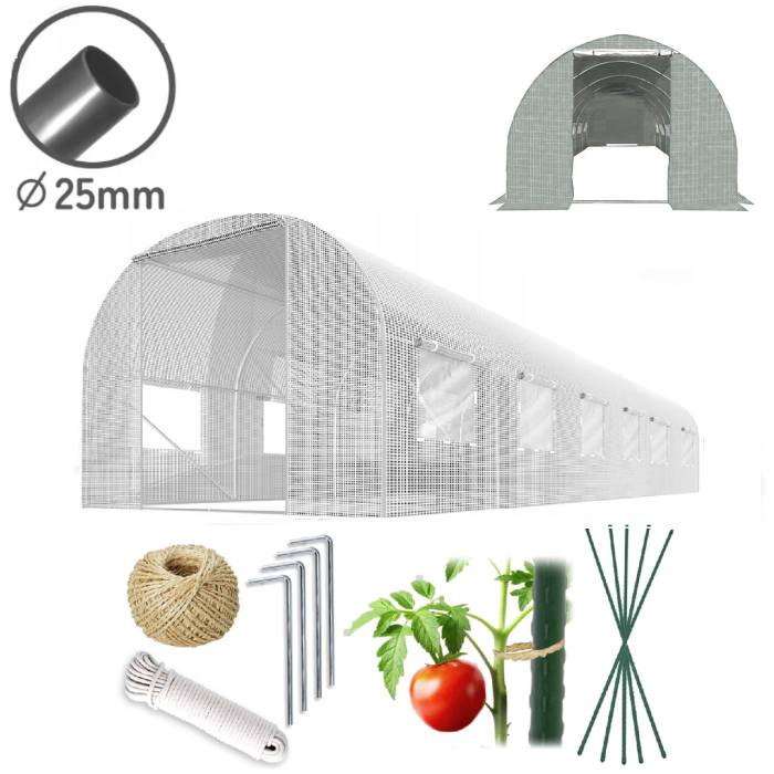 Теплица PLONOS 4977-B (профиль 25 мм, 1 вход) 6х3х2 м 18 м² Белый