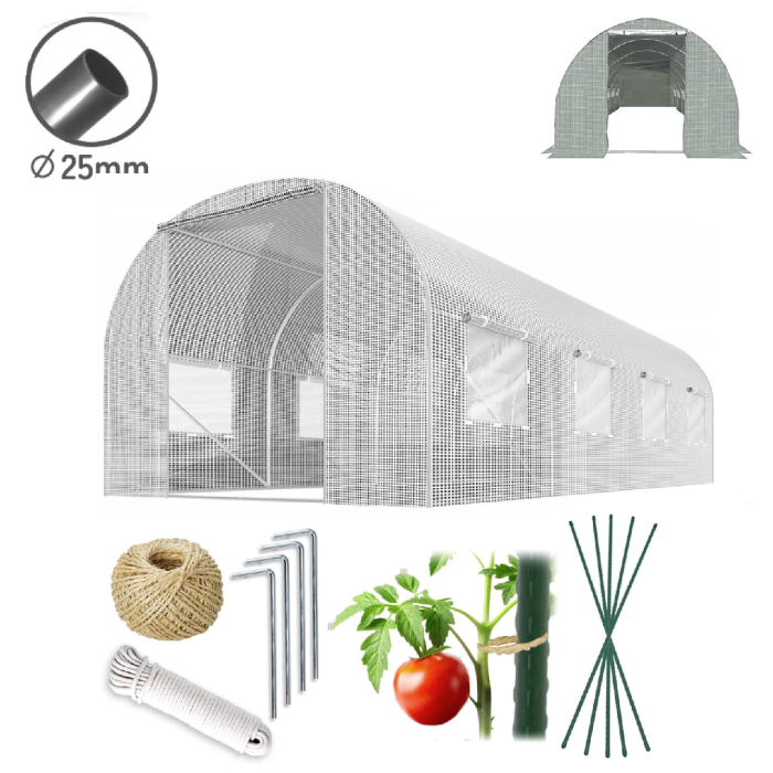 Теплица PLONOS 4974-B (профиль 25 мм, 1 вход) 4х2,5х2 м 10 м² Белый