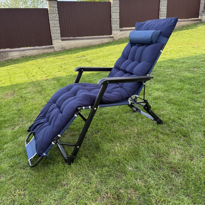 Садовий шезлонг тканинний + матрац IdealGarden CT-SF02-2408 Чорно-синій