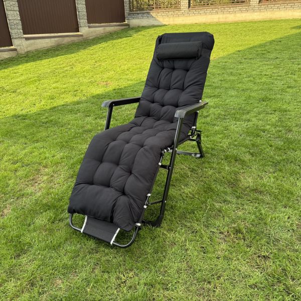 Садовий шезлонг тканинний + матрац IdealGarden CT-SF02-2406 Чорний