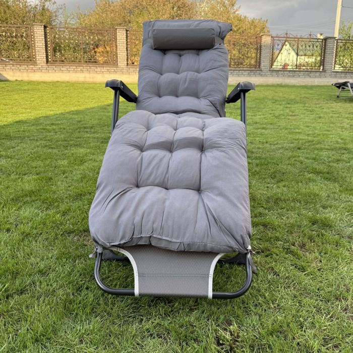 Садовий шезлонг тканинний + матрац IdealGarden CT-SF02-2407 Чорно-сірий