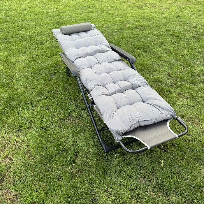 Садовий шезлонг тканинний + матрац IdealGarden CT-SF02-2407 Чорно-сірий