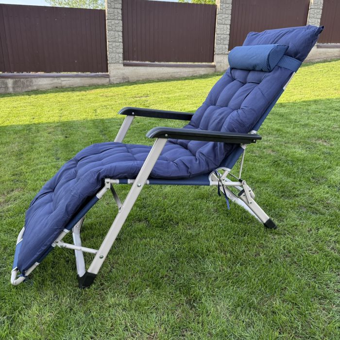 Садовый шезлонг тканевый + матрас IdealGarden CT-SF02-2405 Серо-синий