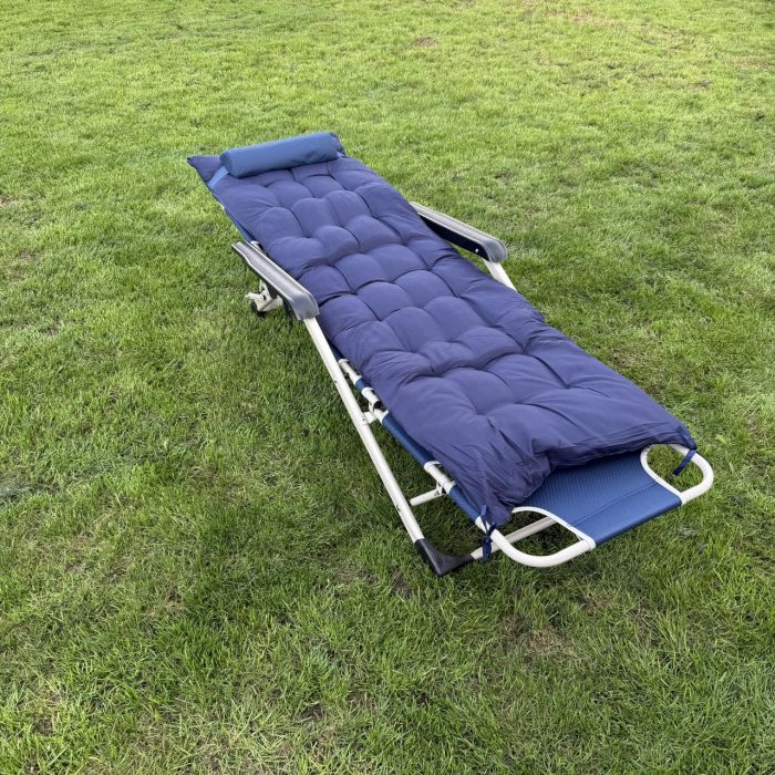 Садовый шезлонг тканевый + матрас IdealGarden CT-SF02-2405 Серо-синий