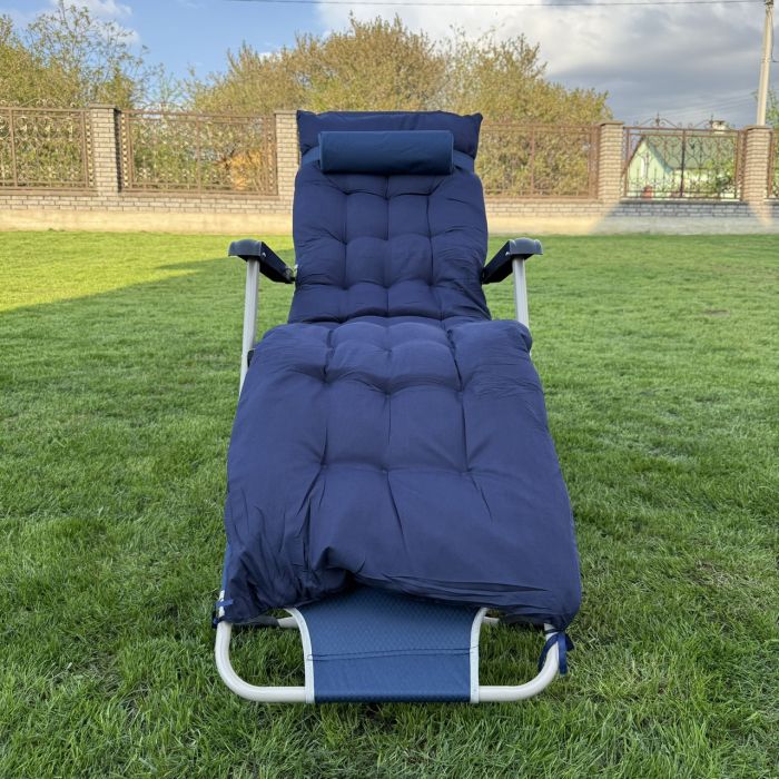 Садовий шезлонг тканинний + матрац IdealGarden CT-SF02-2405 Сіро-синій