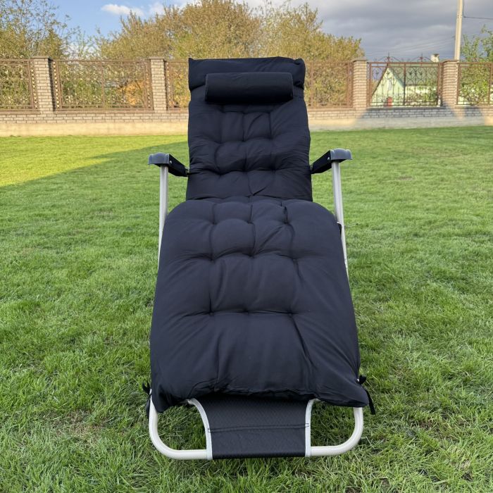 Садовый шезлонг тканевый + матрас IdealGarden CT-SF02-2403 Серо-черный