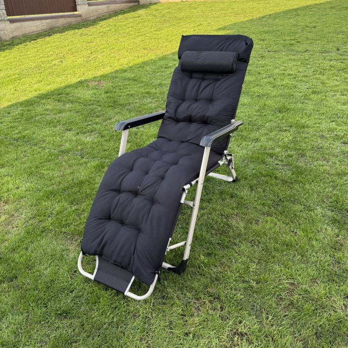 Садовий шезлонг тканинний + матрац IdealGarden CT-SF02-2403 Сіро-чорний