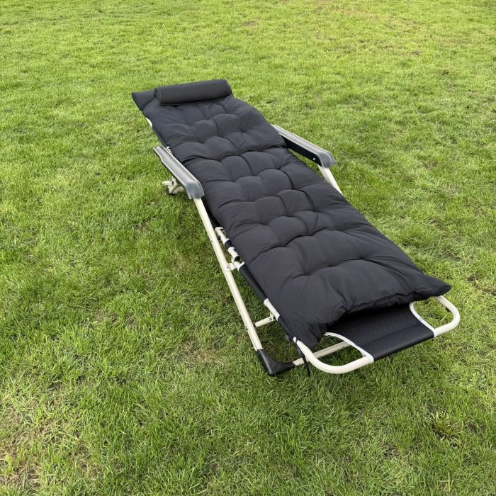 Садовий шезлонг тканинний + матрац IdealGarden CT-SF02-2403 Сіро-чорний