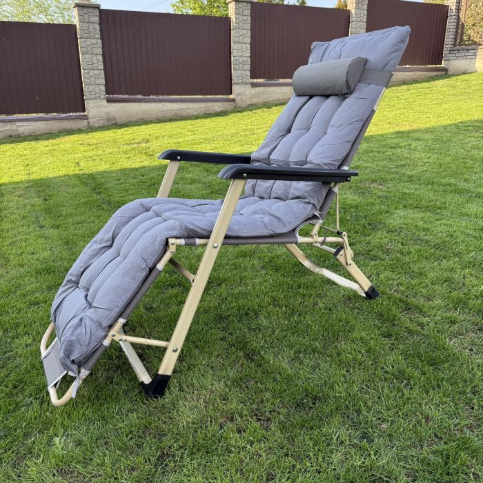 Садовый шезлонг тканевый + матрас IdealGarden CT-SF02-2402 Золото-серый