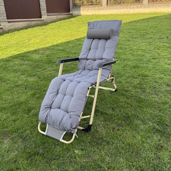 Садовий шезлонг тканинний + матрац IdealGarden CT-SF02-2402 Золото-сірий