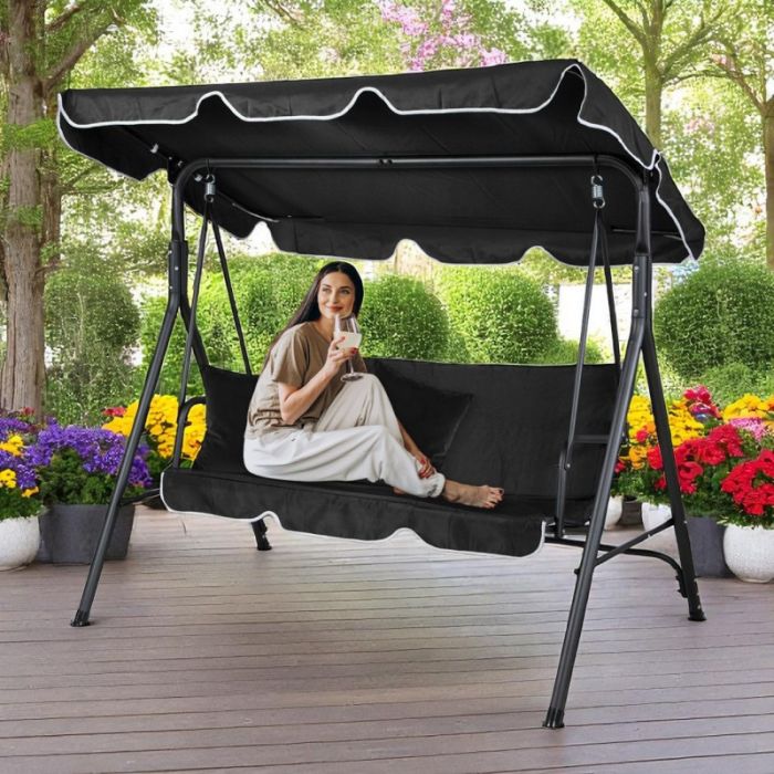 Садовые качели Ecarla H001 3-х местные Черный