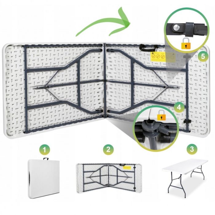 Садовий стіл розкладний Ecarla SC02 180 см | 180х70х74 см Білий