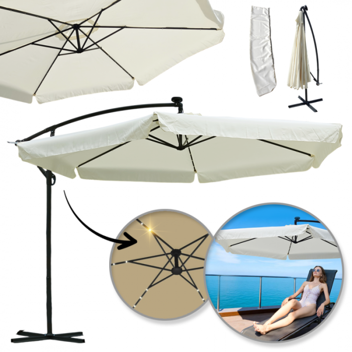 Зонт садовый с наклоном и LED подсветкой Ecarla OGP11K Кремовый