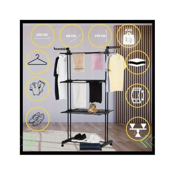 Складная сушилка для белья трехуровневая Ecarla SU02CZ Черный