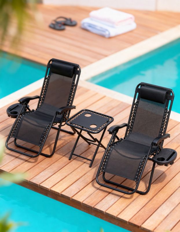 Набір садових лежаків зі столиком Ideal Garden TDC-2503 Чорний