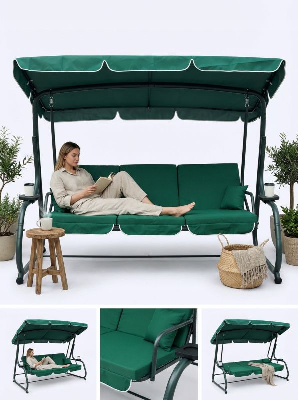 Садова гойдалка IdealGarden MAS-4026 3-х місна Зелений