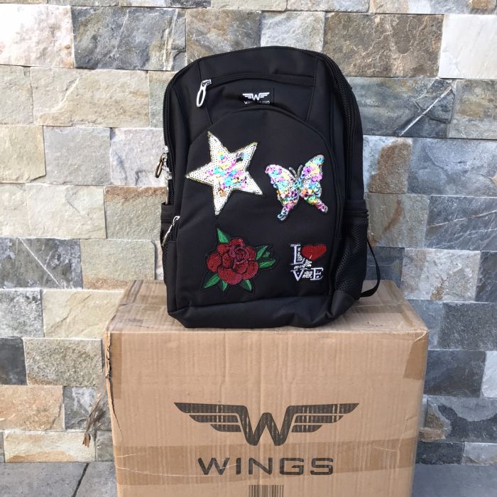 Рюкзак школьный детский с пеналом Wings PATCHES Черный