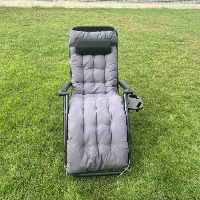 Садовый шезлонг тканевый с матрасом RahheGarden Premium Черный + Серый