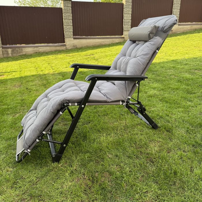 Садовый шезлонг тканевый + матрас IdealGarden CT-SF02-2407 Черно-серый