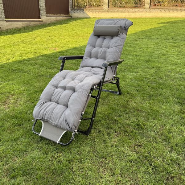 Садовий шезлонг тканинний + матрац IdealGarden CT-SF02-2407 Чорно-сірий