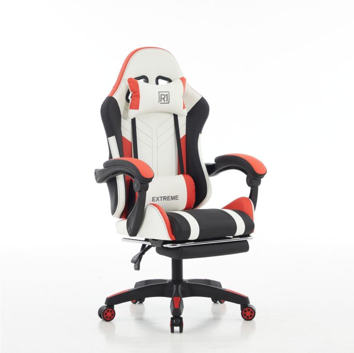 Комп‘ютерне крісло з підставкою для ніг EXTREME R1 Чорно-біло-червоний