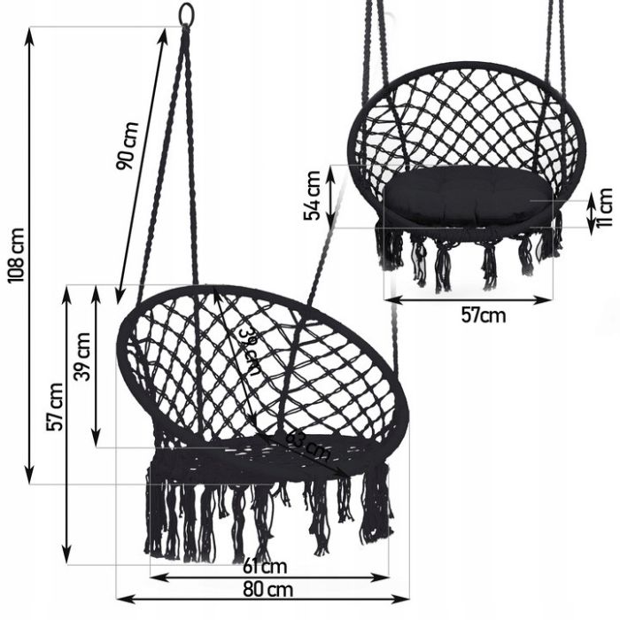 Підвісне крісло-гойдалка із подушкою BOHO 290011 Чорний